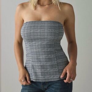 🟤NWT URBAN OUTFITTERS Zoe Strappy Open-Back Tube Top in Gray Plaid LARGE